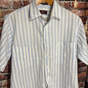 Vintage Van Heusen 417 Blue White Striped Shirt short sleeves medium men’s